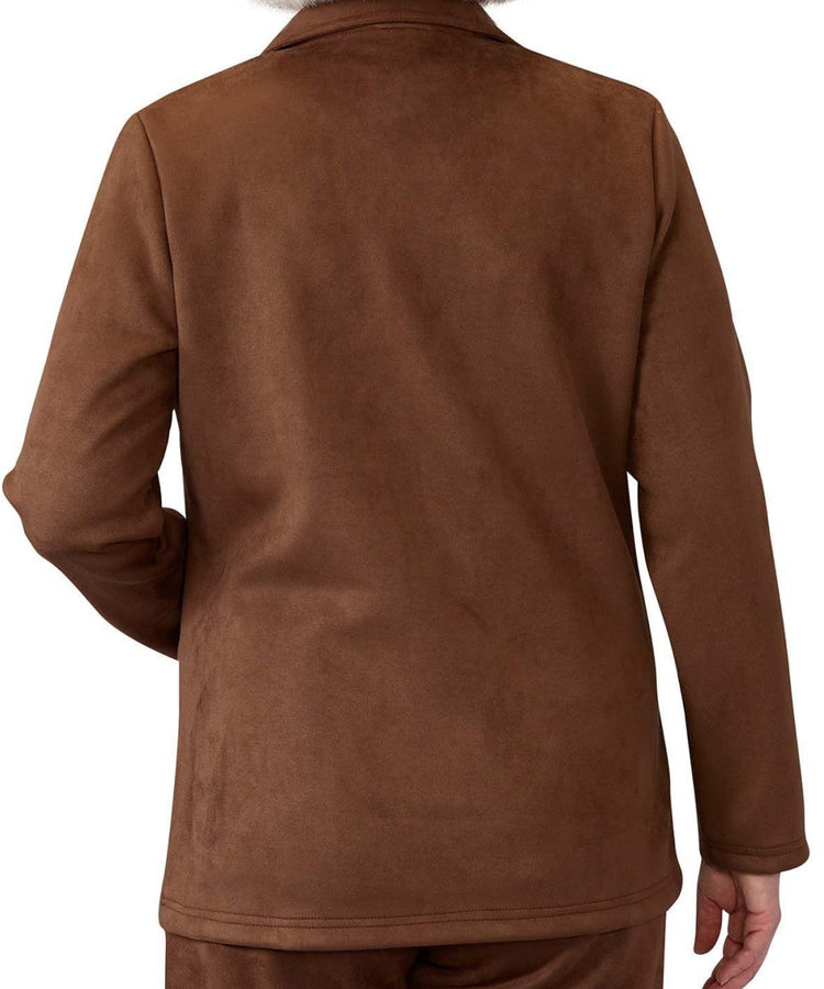 Back of brown magnetic zipper jacket