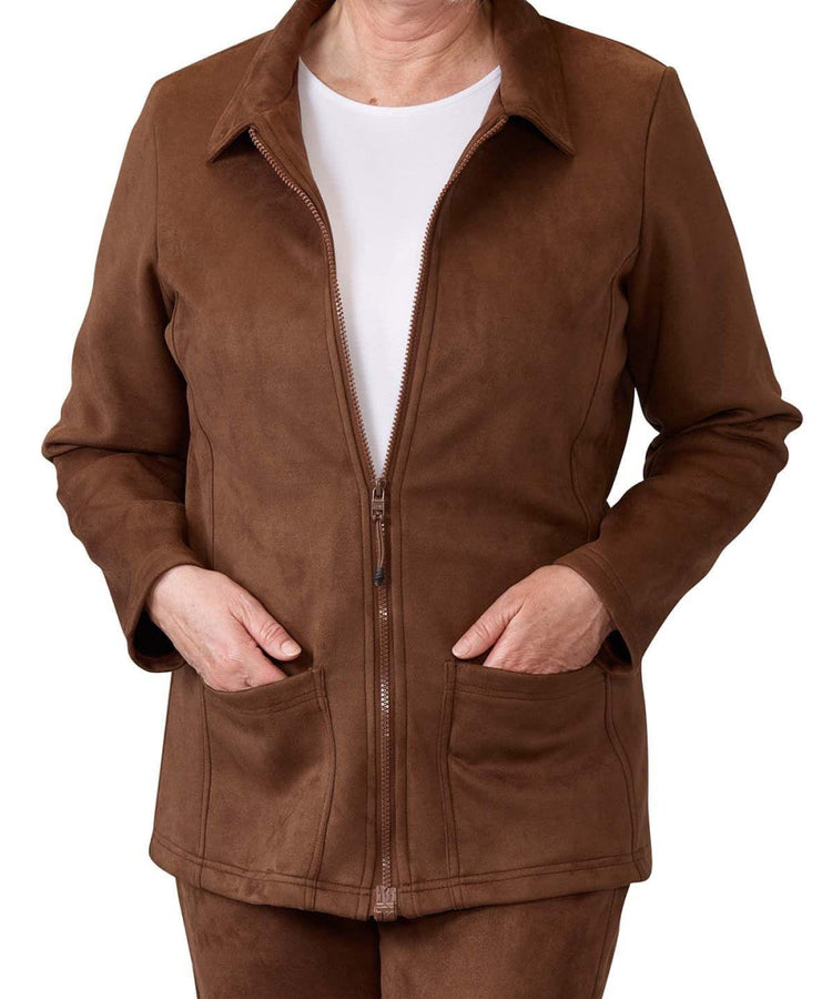 Brown magnetic zipper jacket with collar and two pockets