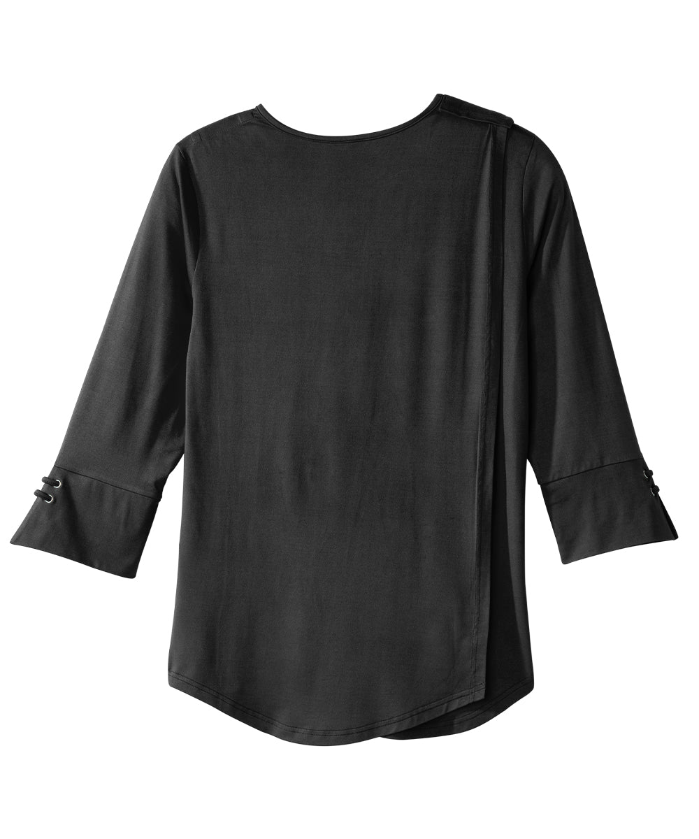 Back of black flowy top