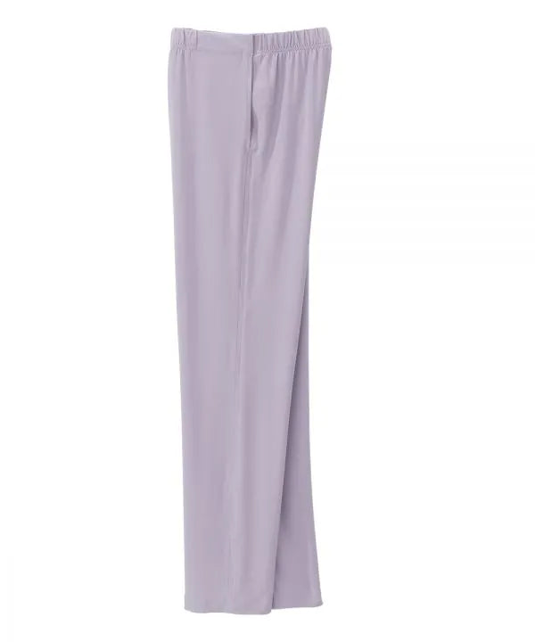Women’s Lilac pants with side closure, adjustable straps, and loop fasteners on waistband. side view