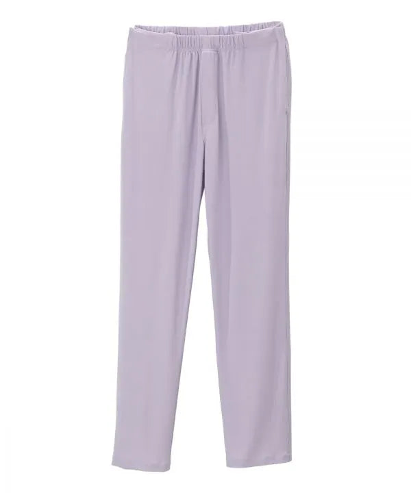 Women’s Lilac pants with side closure, adjustable straps, and loop fasteners on waistband.