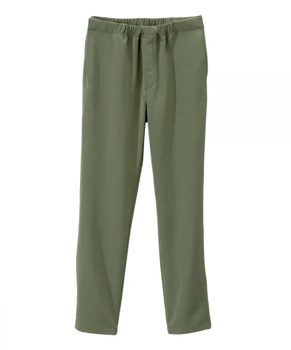 Women’s olive pants with side closure, adjustable straps, and loop fasteners on waistband.