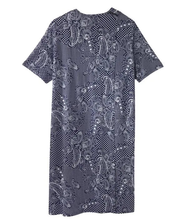 Back of the abstract indigo Women's Knit Twofer Open Back Dress