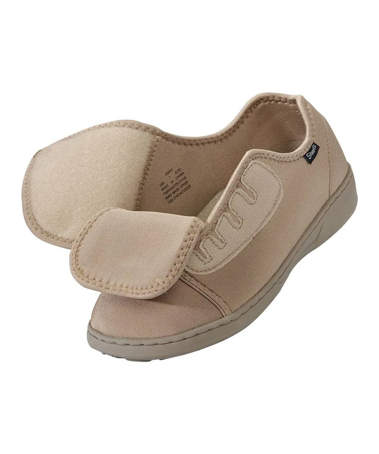 Beige Women's Extra Wide Slippers Closure Opened