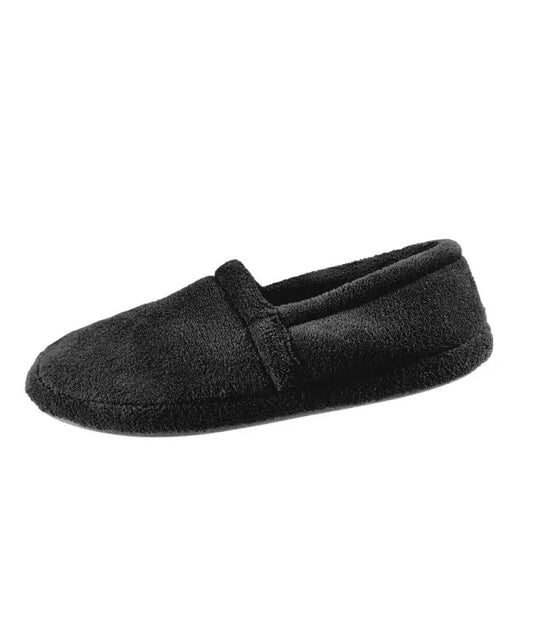 Front of the black Men's Extra Wide Terry Fleece Slippers