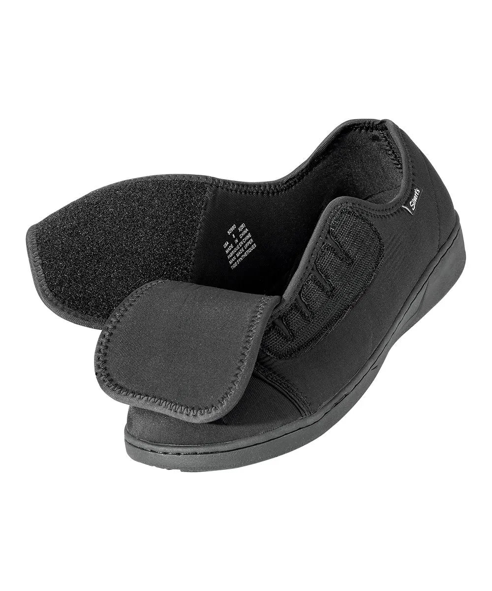 Black Women's Extra Wide Slippers Closure Opened