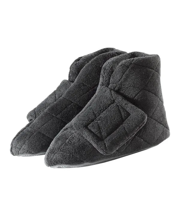 Front of the Black Women's Extra Wide Bootie Slipper