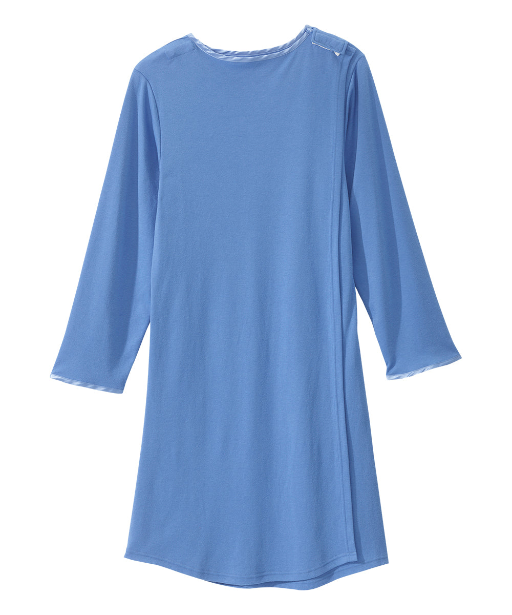 Back of the blue Women's Long Sleeve Open Back Nightgown