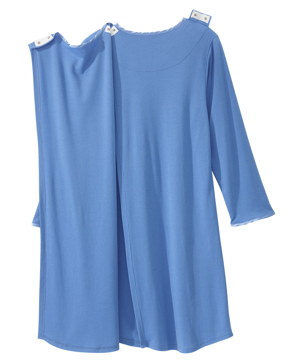 Snap Closure of the blue Women's Long Sleeve Open Back Nightgown