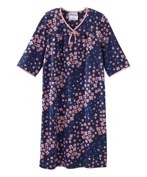 Front of the Diagonal Floral Women's Knit Open Back Nightgown