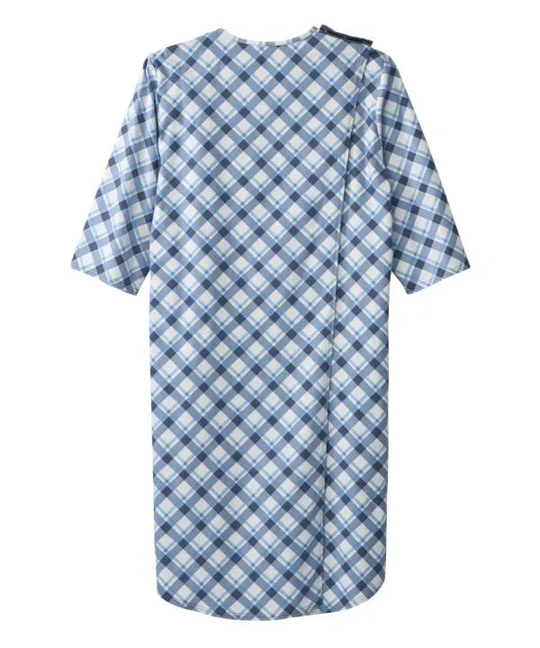 Diagonal plaid Men's Flannel Open Back Nightgown closed