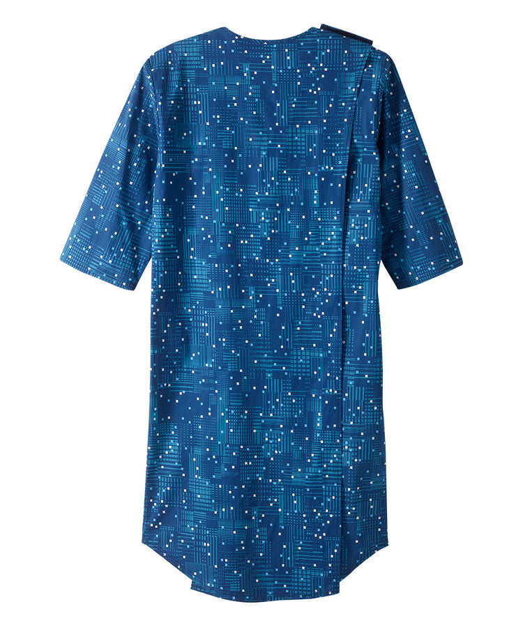 Digital dot Men's Flannel Open Back Nightgown closed