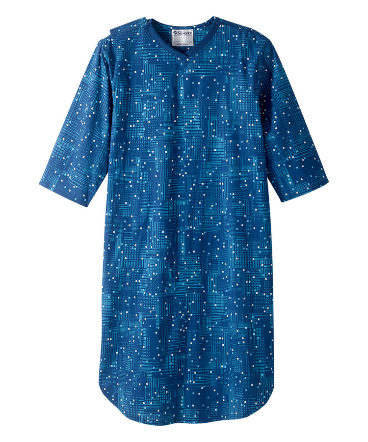 Front of the digital dot Men's Flannel Open Back Nightgown