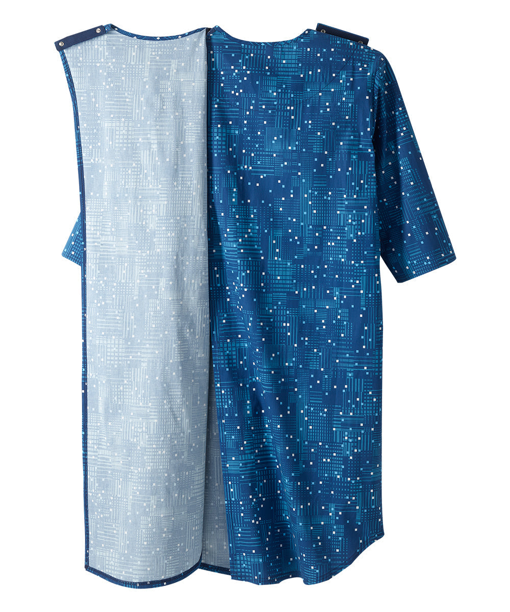 Digital dot Men's Flannel Open Back Nightgown overlap closure