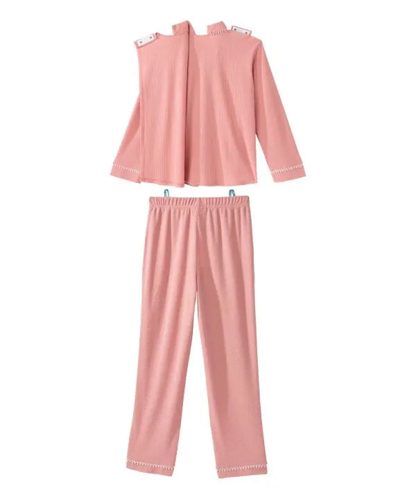 Back of the dusty pink Women's Knit Pajama Set With Back Overlap Top & Pull-on Pant