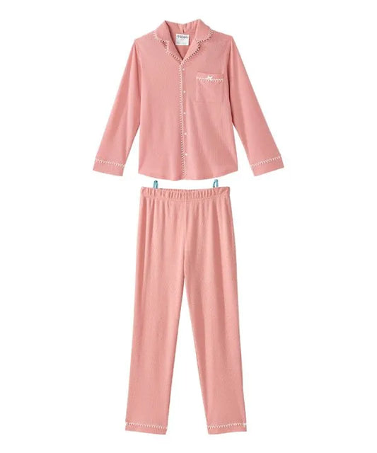 Front of the dusty pink Women's Knit Pajama Set With Back Overlap Top & Pull-on Pant