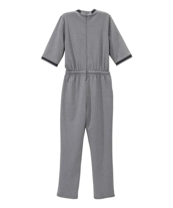 Back of the heather gray Women's Full Back Zipper Jumpsuit