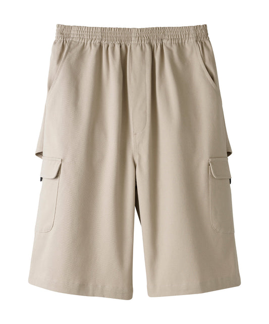 Soft medium length cargo Khaki shorts with elastic waist
