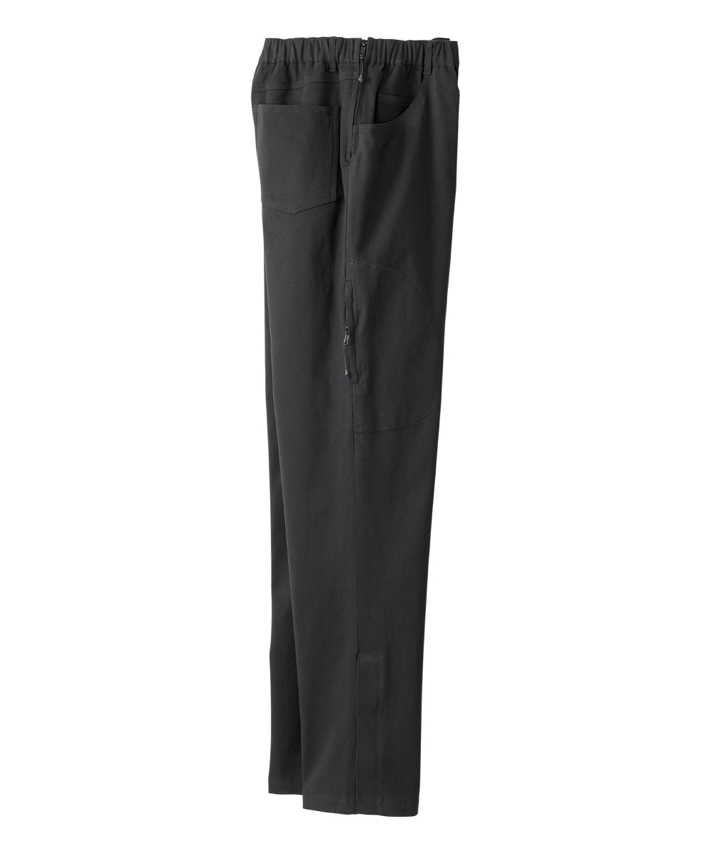 Black dressing pants with pull up loops and easy zippers on either side
