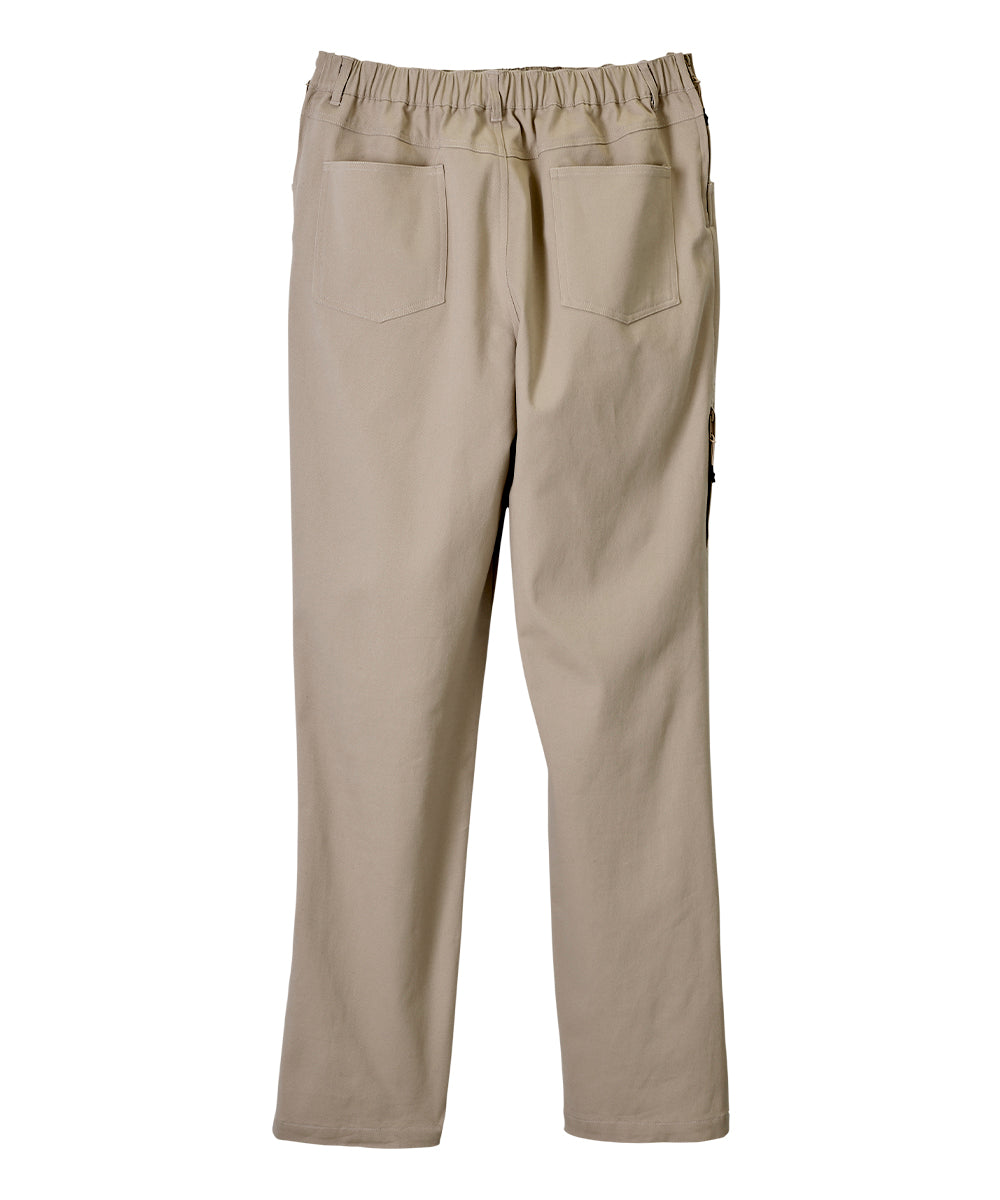 Khaki dressing pants with elastic waist and 2 back pockets