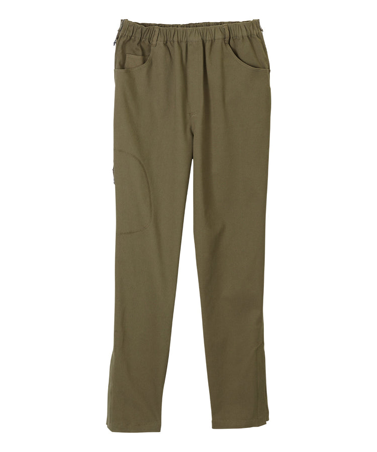 Olive dressing pants with elastic waist and 2 pockets at the front