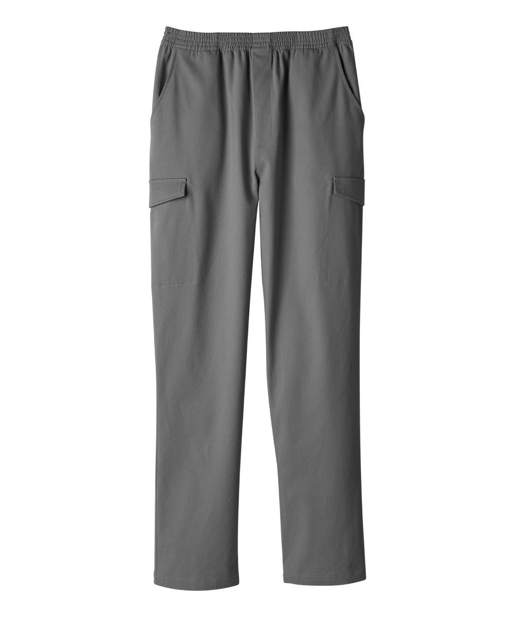 Men's pull on navy cargo pants with elastic waist and four pockets