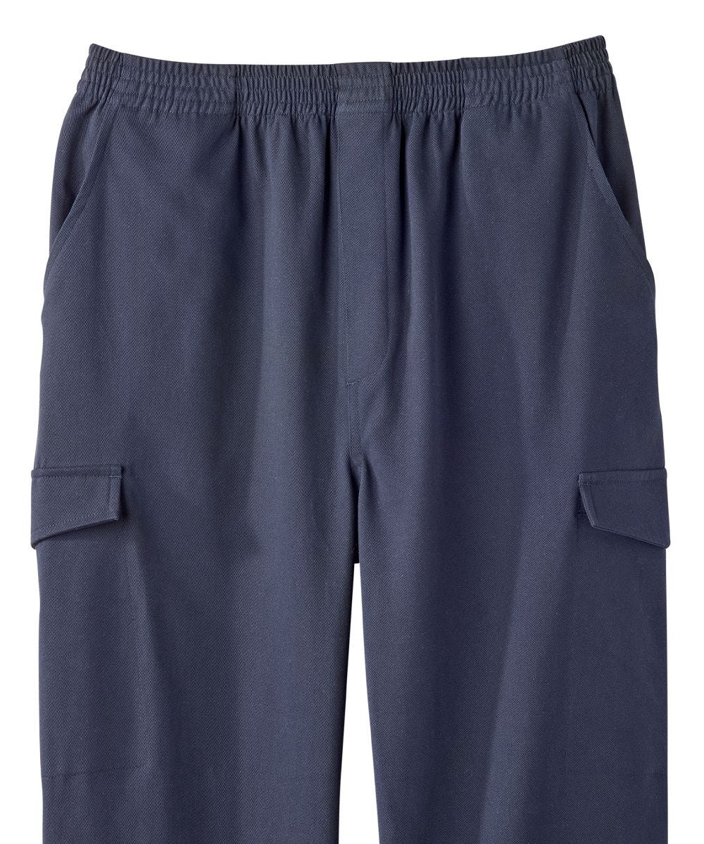 Men's pull on cargo pants with elastic waist and four pockets