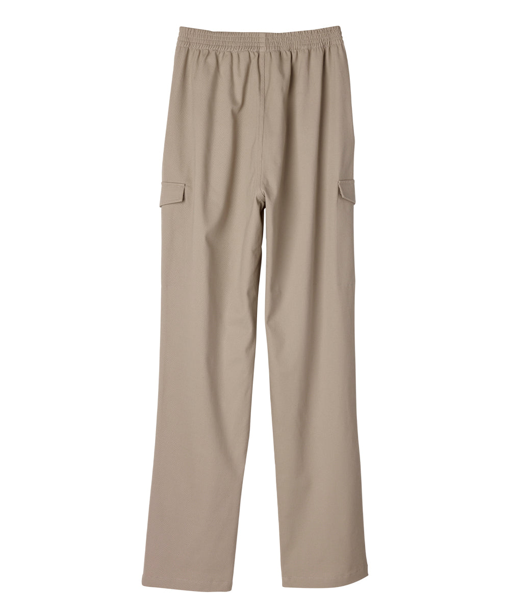 Pull on khaki pants with elastic waist