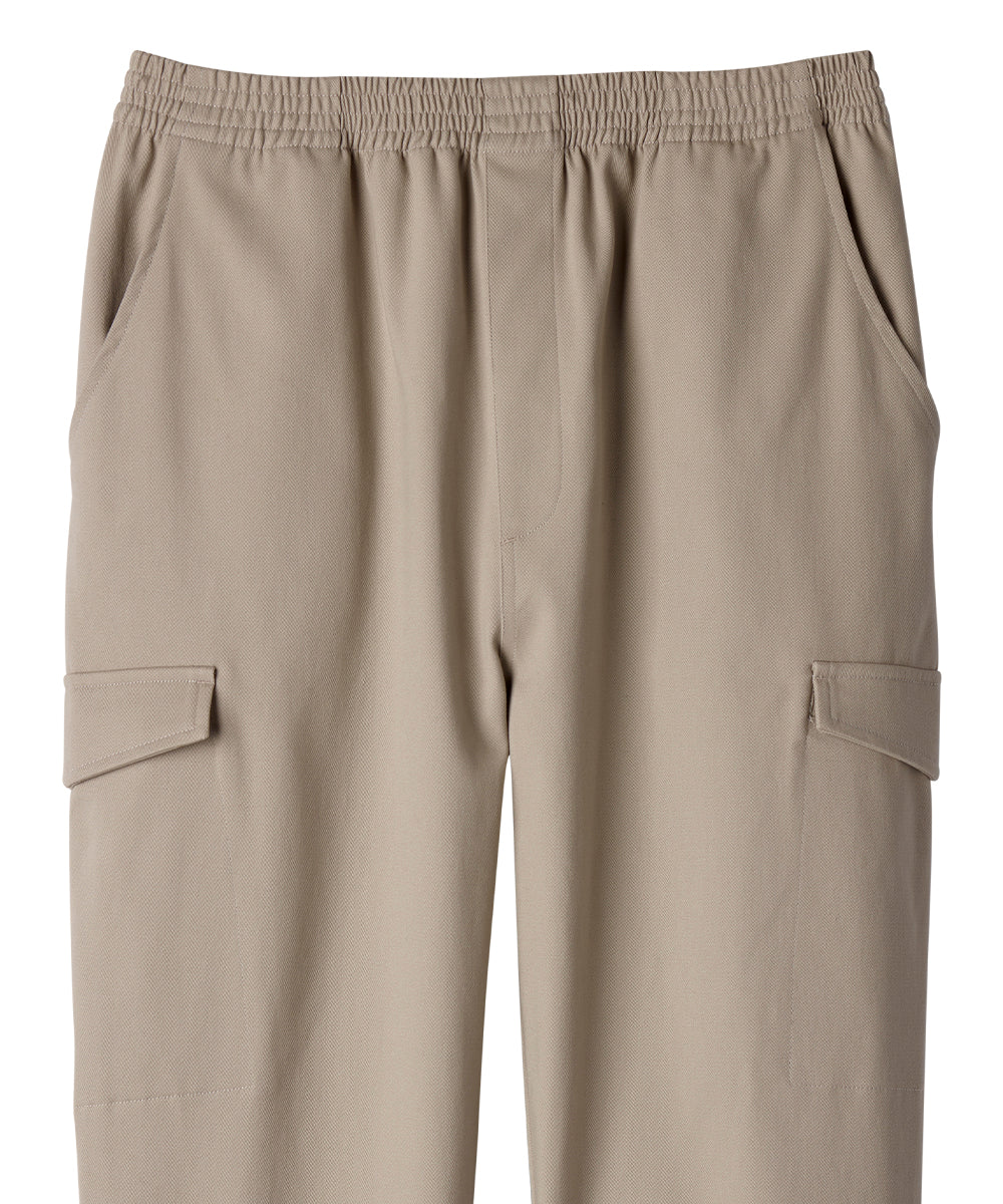 cargo khaki pantos with elastic waist