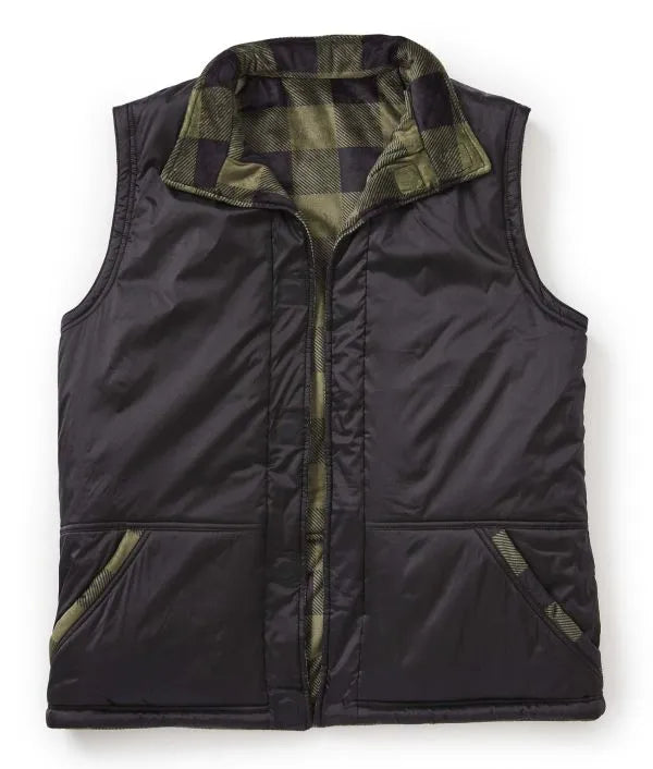 Interior of the black green Men's Reversible Front Vest with Magnetic Closure