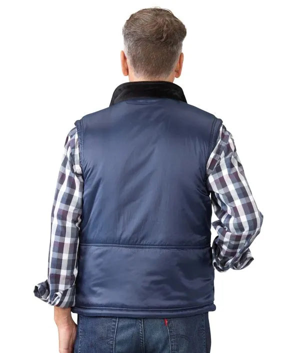Back of the navy Men's Reversible Front Vest with Magnetic Closure