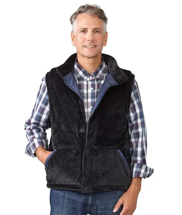 Interior of the navy Men's Reversible Front Vest with Magnetic Closure