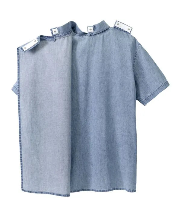 june adaptive mens short sleeve open back dress shirt denim