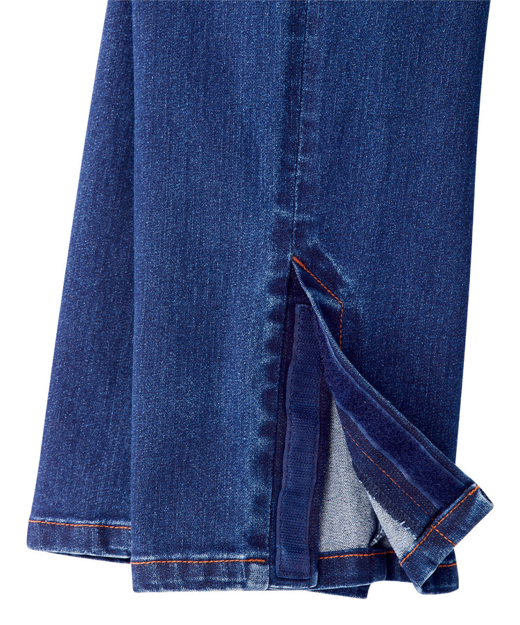 Bottom of the jeans feature Velcro tab closures with convenient magnet leg