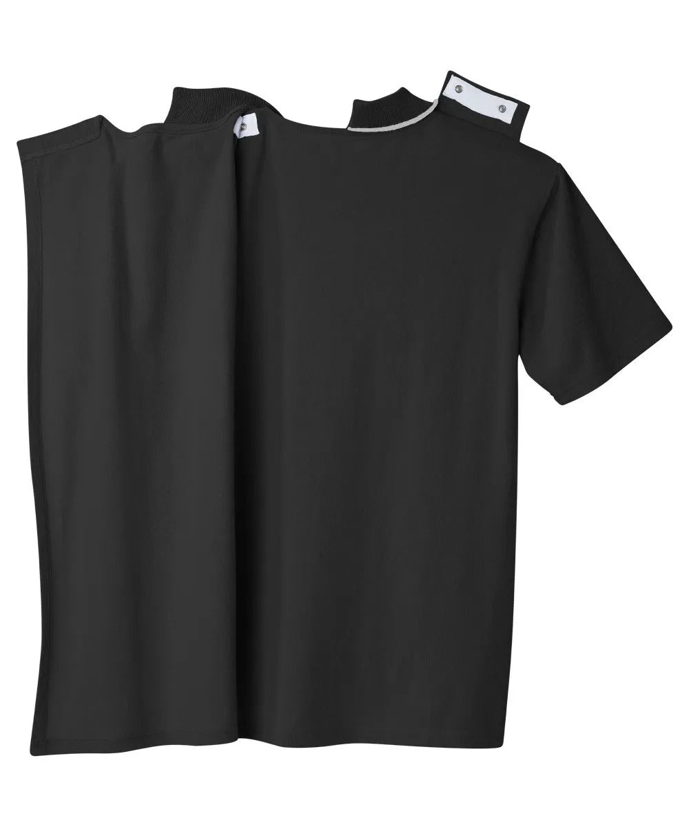 Men's Polo with open back and snap closures on shoulders
