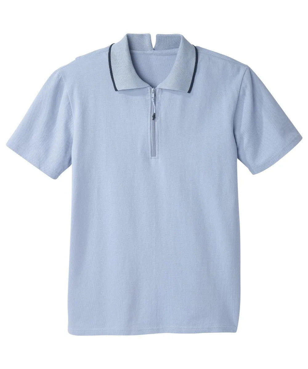 Men's Polo with quarter zippper. Black trim on Collar.