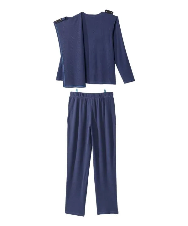 Back of the navy Men's Knit Pajama Set With Back Overlap Top & Pull-on Pant