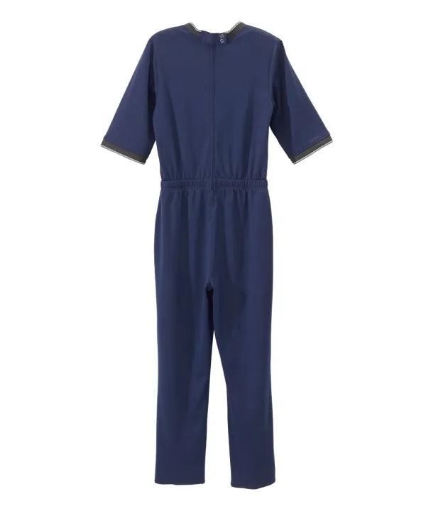 Back of the navy Women's Full Back Zipper Jumpsuit