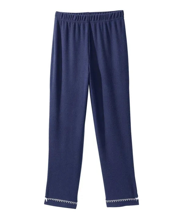 Bottom of the navy Women's Knit Pajama Set With Back Overlap Top & Pull-on Pant