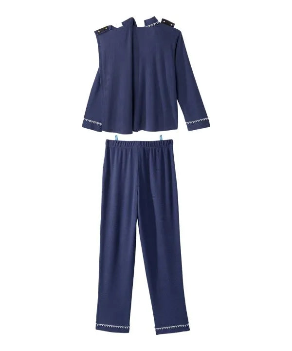 Back of the navy Women's Knit Pajama Set With Back Overlap Top & Pull-on Pant