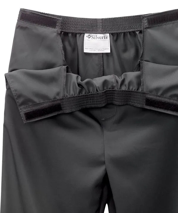 Pewter Men's Easy Dressing Pants with Elastic Waist closure opened