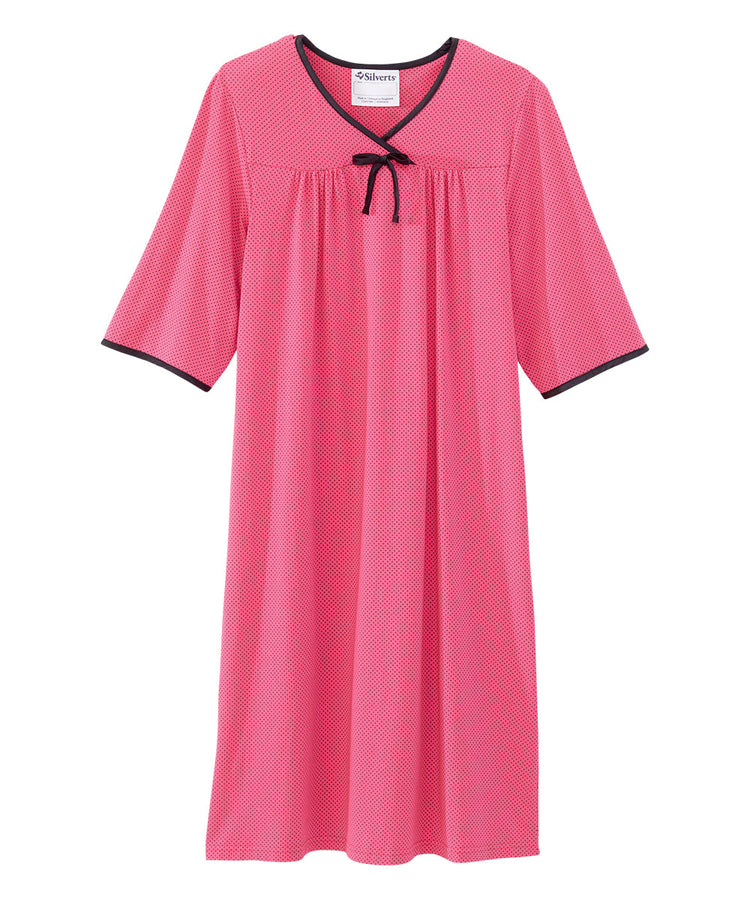 Front of the Pink Party Polka Dot Women's Knit Open Back Nightgown