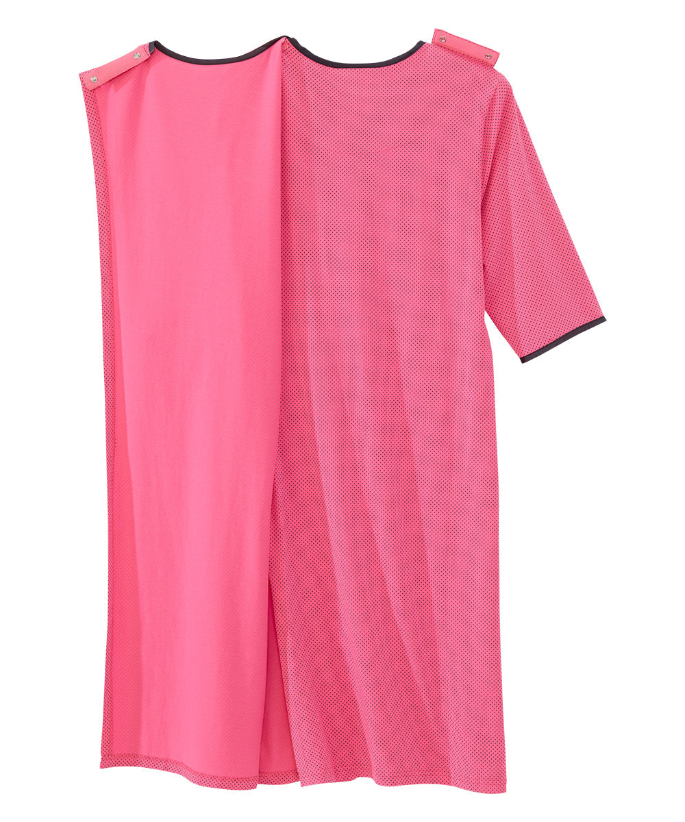 Shoulder Snap Closure of the Pink Party Polka Dot Women's Knit Open Back Nightgown
