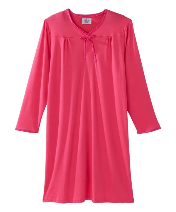 Front of the pink Women's Antimicrobial Open Back Nightgown