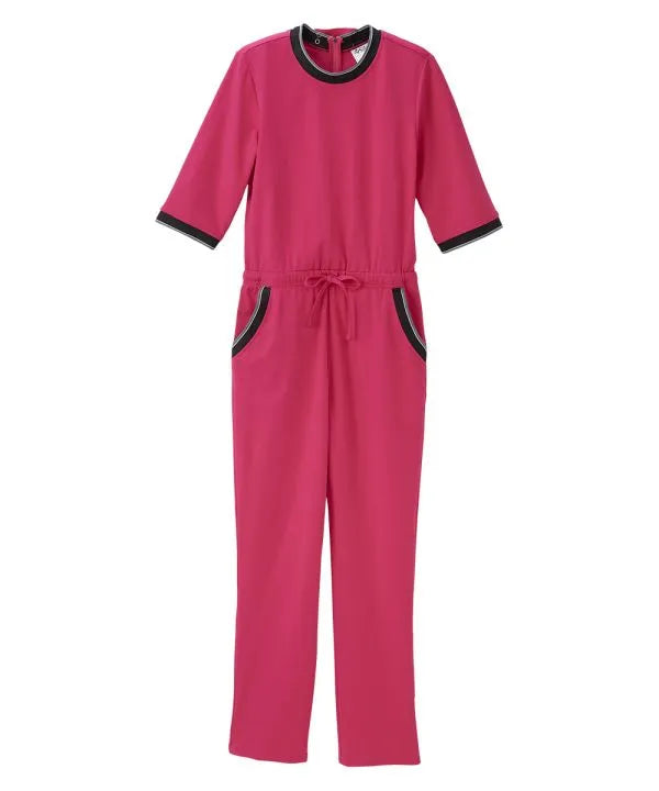 Front of the pink Women's Full Back Zipper Jumpsuit