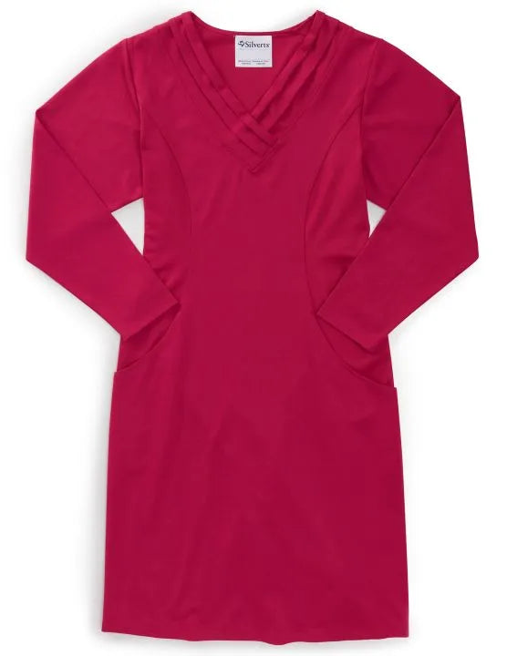 Front of the pink Women's Ponte Long Sleeve Open Back Dress