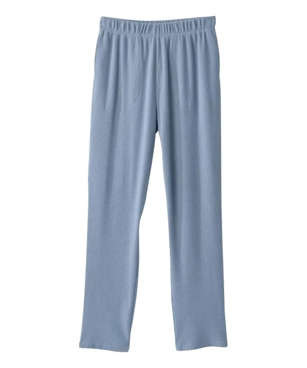 Bottom of the steel blue Men's Knit Pajama Set With Back Overlap Top & Pull-on Pant