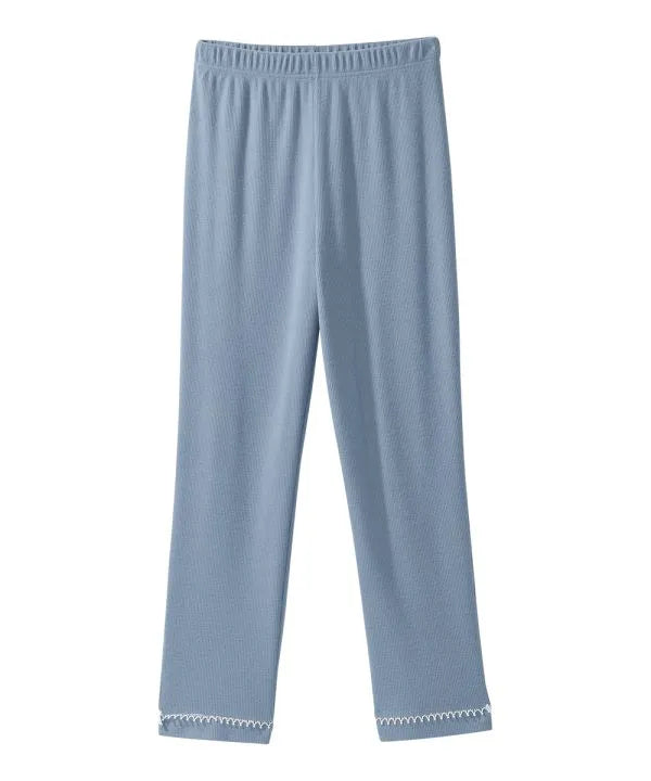 Bottom of the steel blue Women's Knit Pajama Set With Back Overlap Top & pull on pant