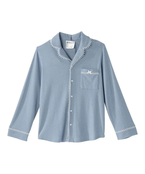 Top of the steel blue Women's Knit Pajama Set With Back Overlap Top