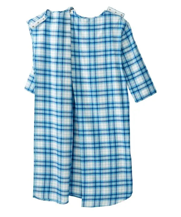 Overlap closure of the Men's Flannel Open Back Nightgown